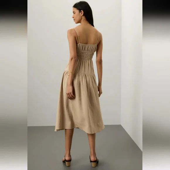 WeWoreWhat Scrunchie Taupe Linen Midi Dress Size S - Picture 2 of 6